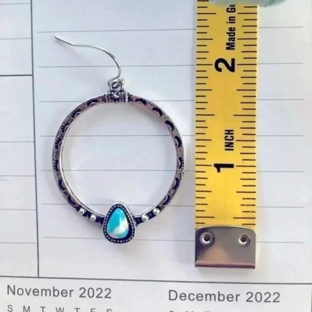 Silver & Turquoise Circle Hoop Earrings NWT